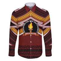 Personalised Tonga Beulah College Family Matching Mermaid Dress and Hawaiian Shirt Polynesian Ngatu Tribal LT9 Dad's Shirt - Long Sleeve Red - Polynesian Pride