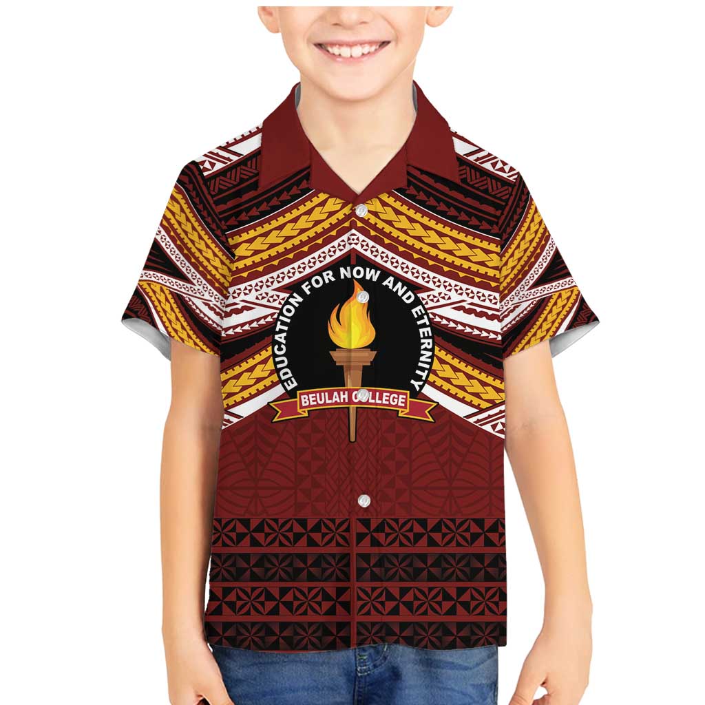 Personalised Tonga Beulah College Family Matching Mermaid Dress and Hawaiian Shirt Polynesian Ngatu Tribal LT9 Son's Shirt Red - Polynesian Pride