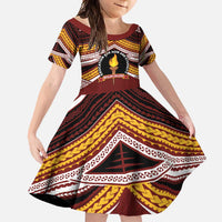 Personalised Tonga Beulah College Family Matching Off Shoulder Maxi Dress and Hawaiian Shirt Polynesian Ngatu Tribal LT9 Daughter's Dress Red - Polynesian Pride