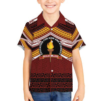 Personalised Tonga Beulah College Family Matching Off Shoulder Maxi Dress and Hawaiian Shirt Polynesian Ngatu Tribal LT9 Son's Shirt Red - Polynesian Pride