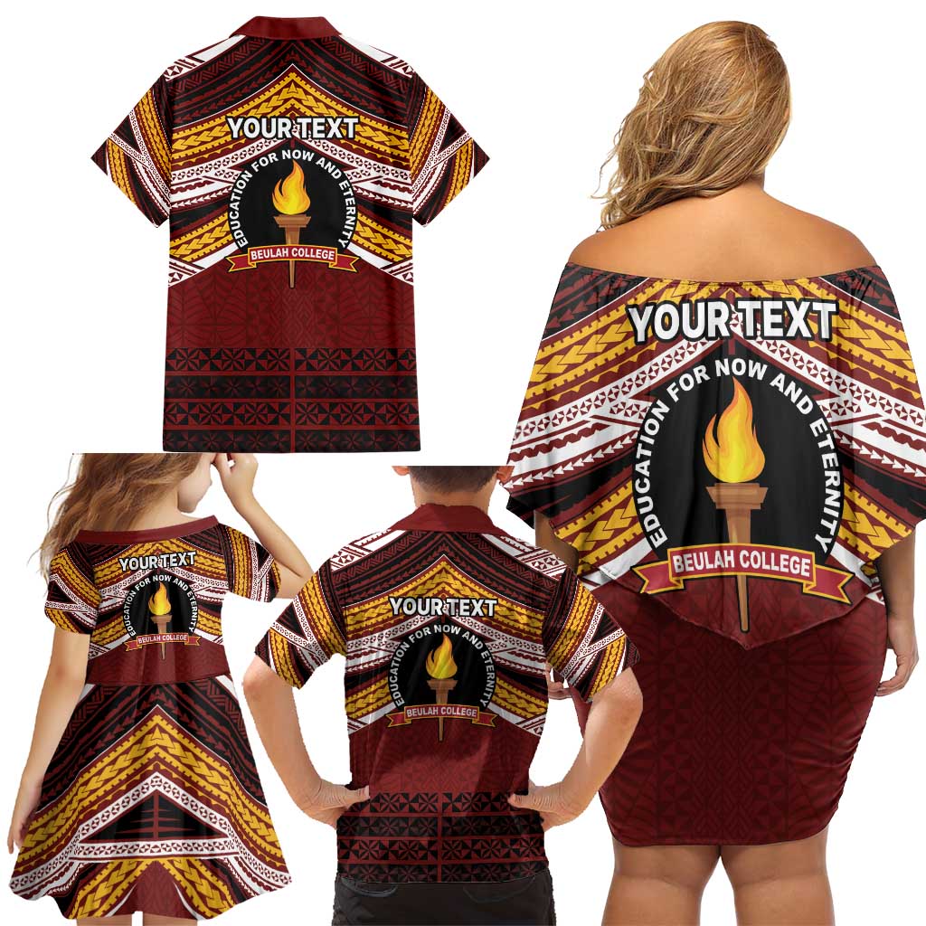 Personalised Tonga Beulah College Family Matching Off Shoulder Short Dress and Hawaiian Shirt Polynesian Ngatu Tribal LT9 - Polynesian Pride
