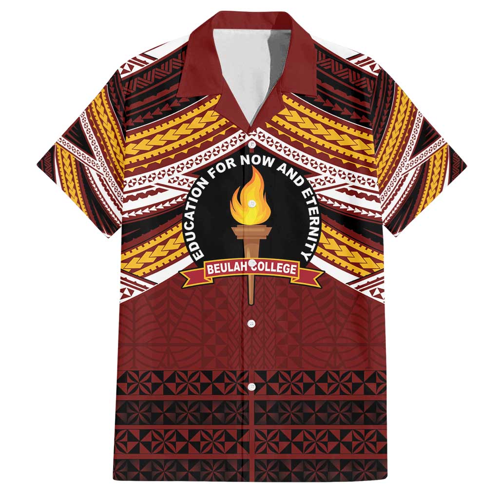 Personalised Tonga Beulah College Family Matching Puletasi and Hawaiian Shirt Polynesian Ngatu Tribal LT9 Dad's Shirt - Short Sleeve Red - Polynesian Pride