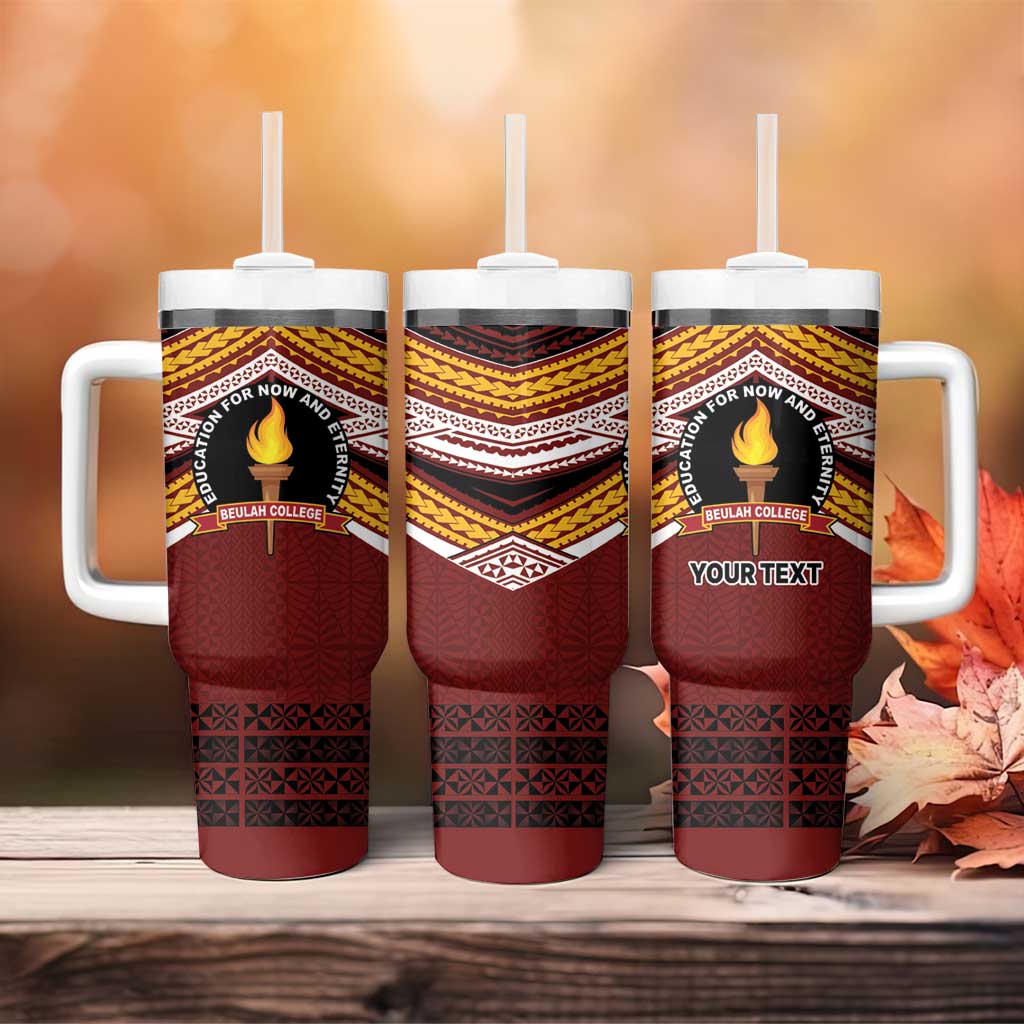 Personalised Tonga Beulah College Tumbler With Handle Polynesian Ngatu Tribal
