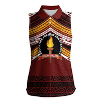 Personalised Tonga Beulah College Women Sleeveless Polo Shirt Polynesian Ngatu Tribal LT9 Female Red - Polynesian Pride