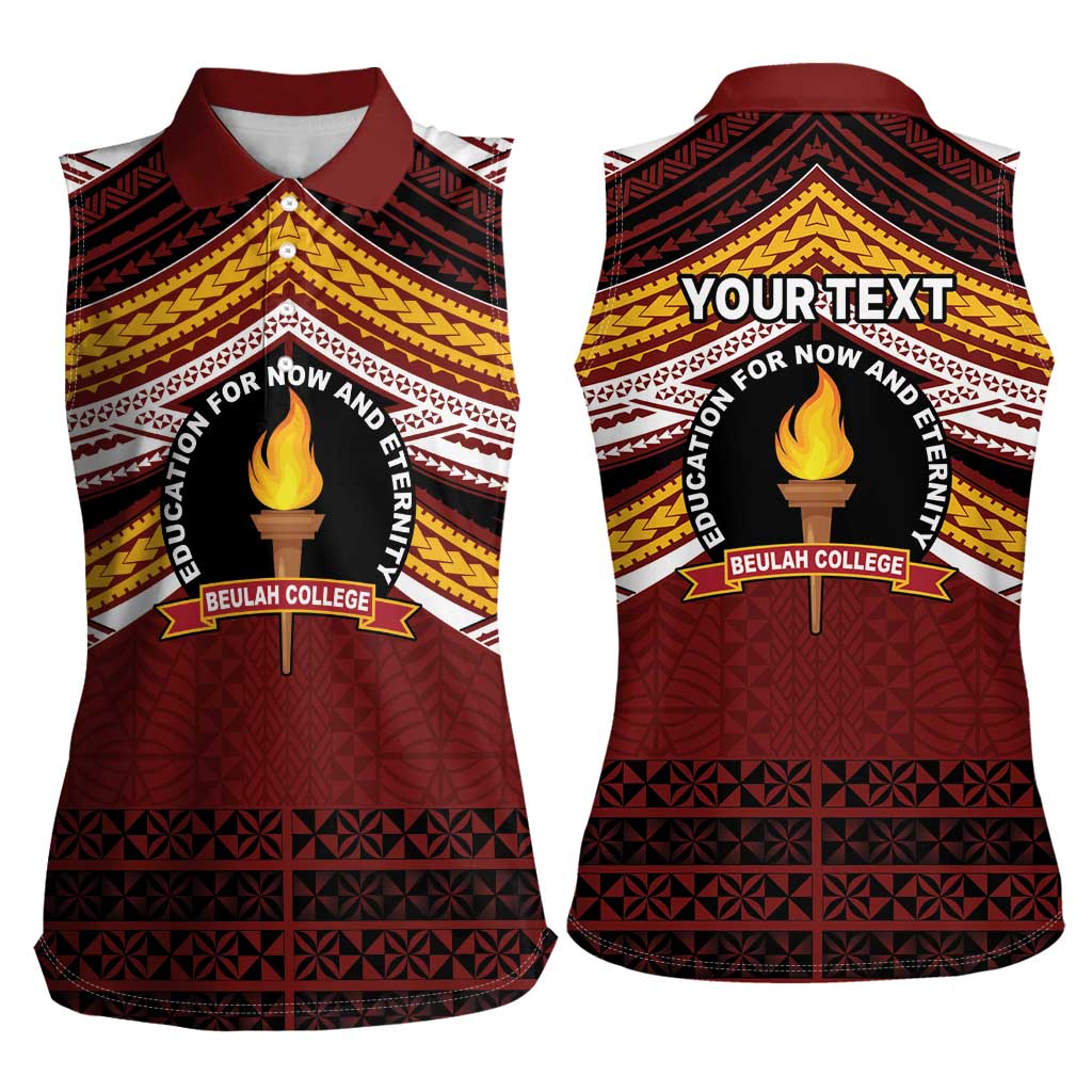 Personalised Tonga Beulah College Women Sleeveless Polo Shirt Polynesian Ngatu Tribal LT9 - Polynesian Pride