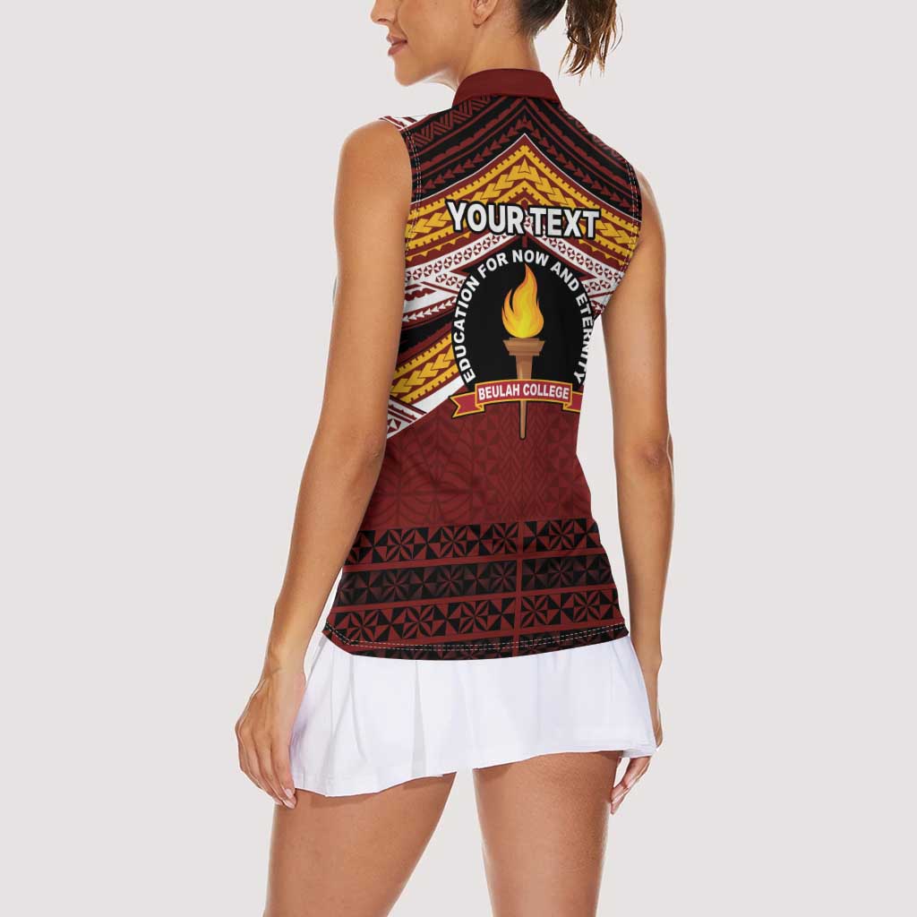 Personalised Tonga Beulah College Women Sleeveless Polo Shirt Polynesian Ngatu Tribal LT9 - Polynesian Pride