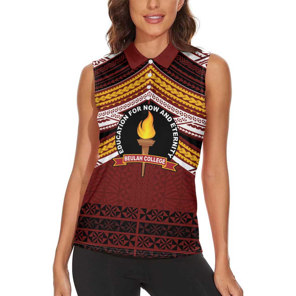Personalised Tonga Beulah College Women Sleeveless Polo Shirt Polynesian Ngatu Tribal LT9 - Polynesian Pride