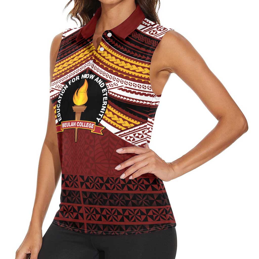 Personalised Tonga Beulah College Women Sleeveless Polo Shirt Polynesian Ngatu Tribal LT9 - Polynesian Pride