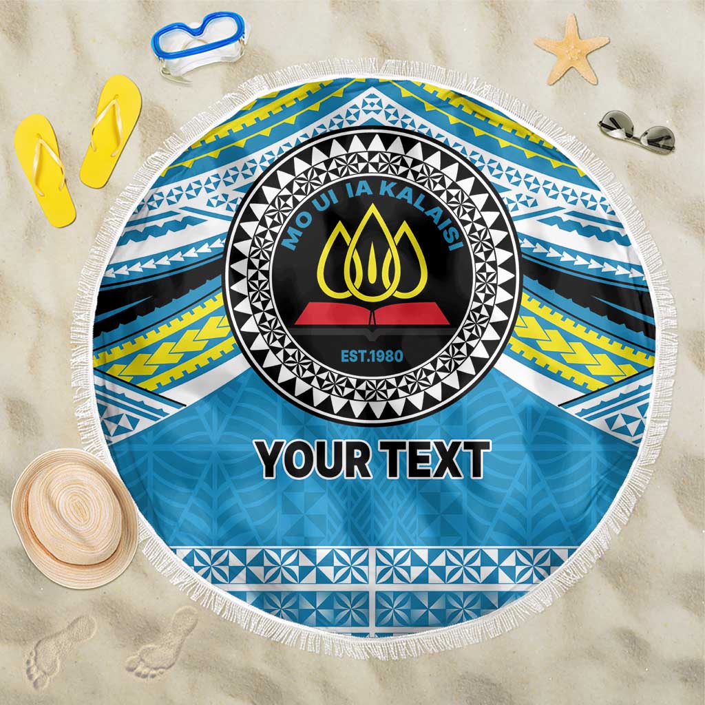 Personalised Tonga Lavengamalie College Beach Blanket Polynesian Ngatu Tribal LT9 One Size 150cm Blue - Polynesian Pride