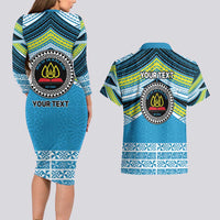 Personalised Tonga Lavengamalie College Couples Matching Long Sleeve Bodycon Dress and Hawaiian Shirt Polynesian Ngatu Tribal