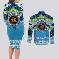 Personalised Tonga Lavengamalie College Couples Matching Long Sleeve Bodycon Dress and Long Sleeve Button Shirt Polynesian Ngatu Tribal