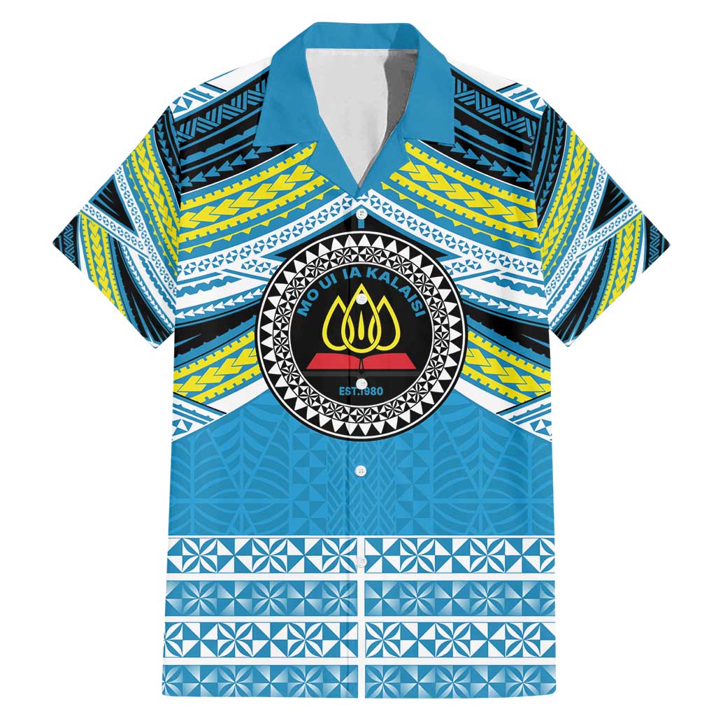 Personalised Tonga Lavengamalie College Family Matching Mermaid Dress and Hawaiian Shirt Polynesian Ngatu Tribal LT9 Dad's Shirt - Short Sleeve Blue - Polynesian Pride
