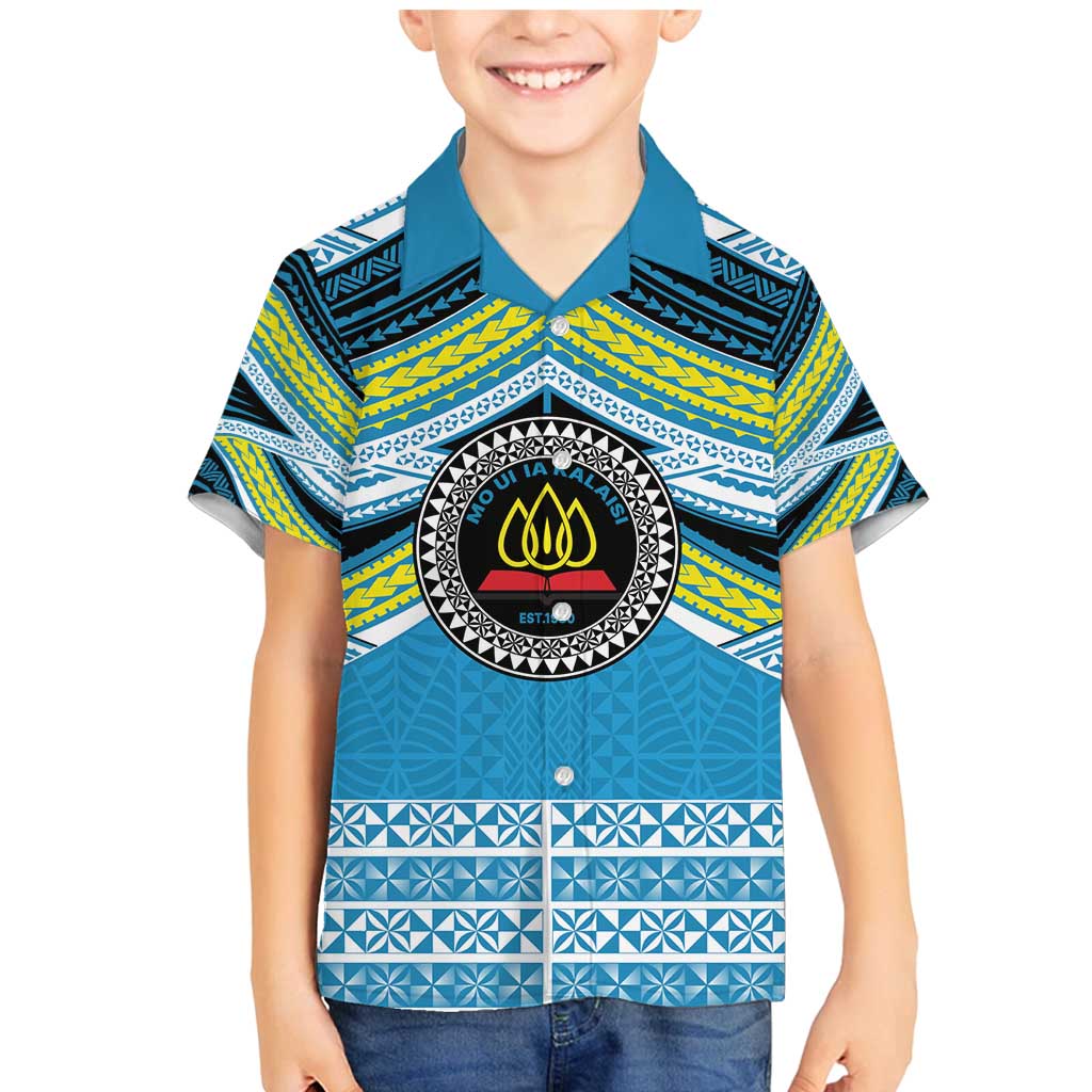 Personalised Tonga Lavengamalie College Family Matching Mermaid Dress and Hawaiian Shirt Polynesian Ngatu Tribal LT9 Son's Shirt Blue - Polynesian Pride