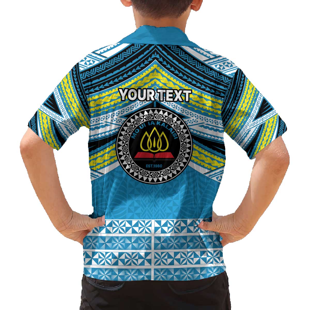 Personalised Tonga Lavengamalie College Family Matching Off The Shoulder Long Sleeve Dress and Hawaiian Shirt Polynesian Ngatu Tribal