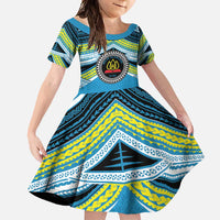 Personalised Tonga Lavengamalie College Family Matching Off Shoulder Maxi Dress and Hawaiian Shirt Polynesian Ngatu Tribal LT9 Daughter's Dress Blue - Polynesian Pride