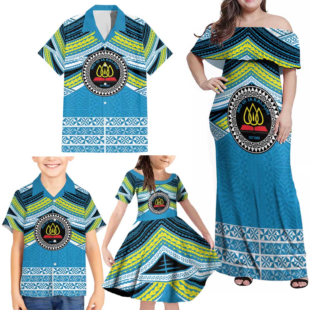 Personalised Tonga Lavengamalie College Family Matching Off Shoulder Maxi Dress and Hawaiian Shirt Polynesian Ngatu Tribal LT9 - Polynesian Pride
