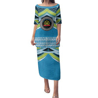 Personalised Tonga Lavengamalie College Family Matching Puletasi and Hawaiian Shirt Polynesian Ngatu Tribal LT9 Mom's Dress Blue - Polynesian Pride