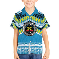 Personalised Tonga Lavengamalie College Family Matching Puletasi and Hawaiian Shirt Polynesian Ngatu Tribal LT9 Son's Shirt Blue - Polynesian Pride