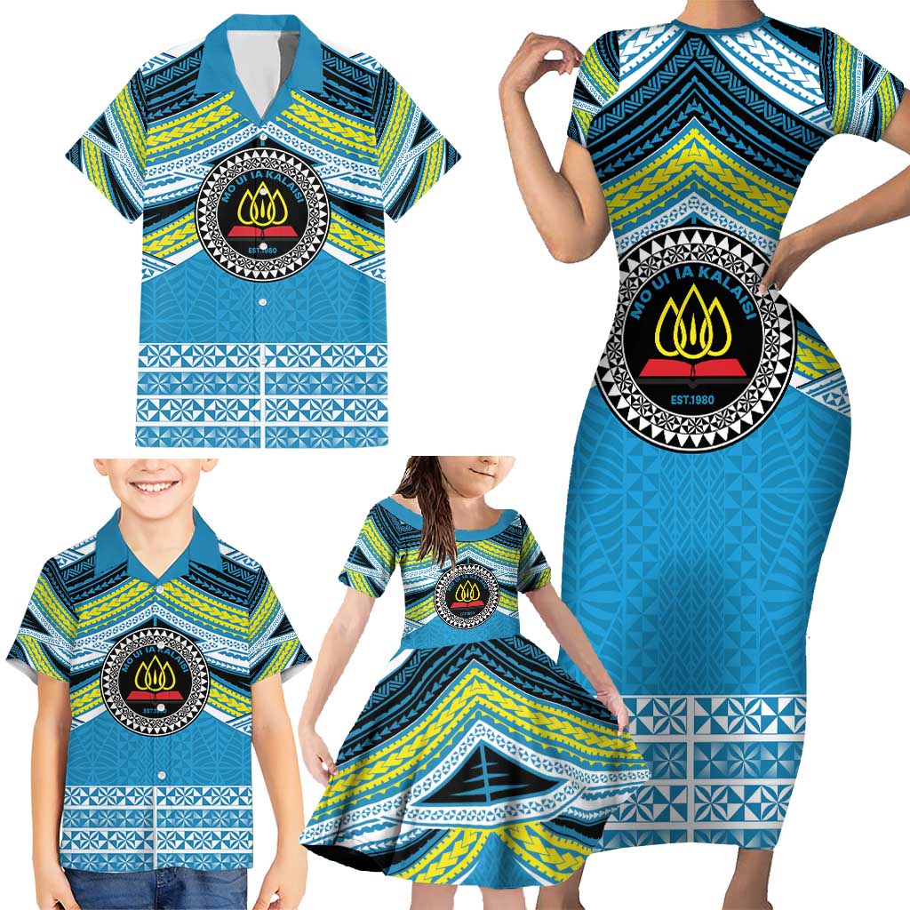 Personalised Tonga Lavengamalie College Family Matching Short Sleeve Bodycon Dress and Hawaiian Shirt Polynesian Ngatu Tribal