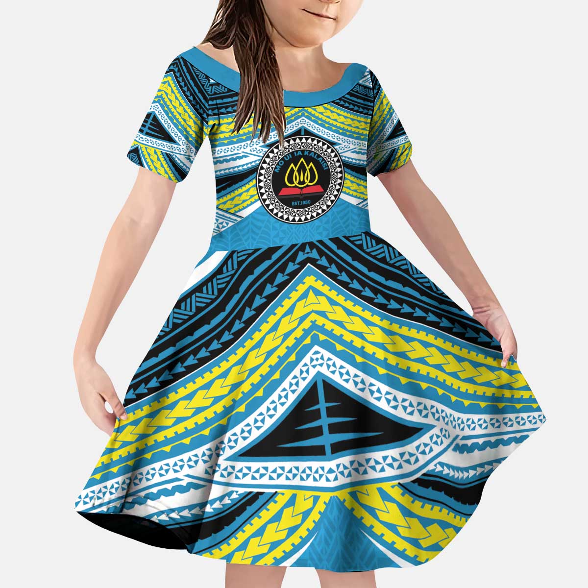 Personalised Tonga Lavengamalie College Kid Short Sleeve Dress Polynesian Ngatu Tribal LT9 KID Blue - Polynesian Pride