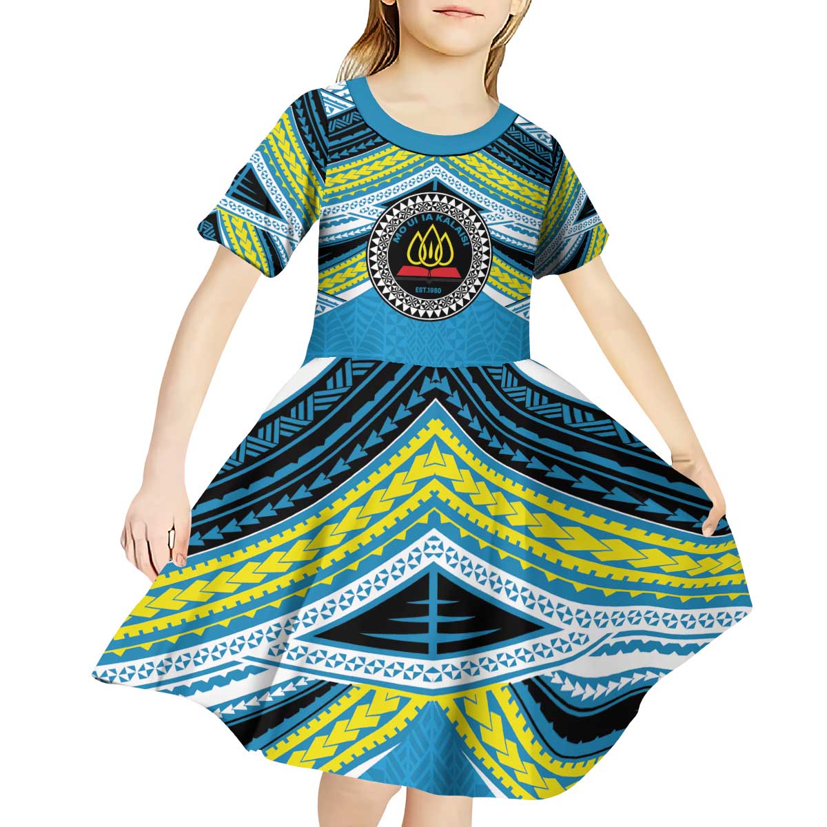 Personalised Tonga Lavengamalie College Kid Short Sleeve Dress Polynesian Ngatu Tribal LT9 - Polynesian Pride