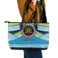 Personalised Tonga Lavengamalie College Leather Tote Bag Polynesian Ngatu Tribal