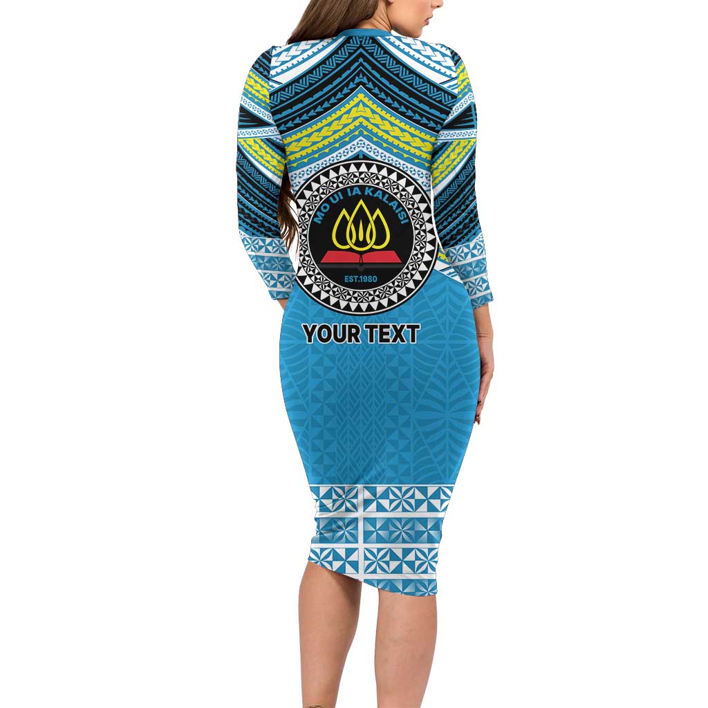 Personalised Tonga Lavengamalie College Long Sleeve Bodycon Dress Polynesian Ngatu Tribal LT9 - Polynesian Pride
