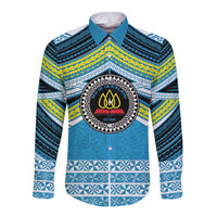 Personalised Tonga Lavengamalie College Long Sleeve Button Shirt Polynesian Ngatu Tribal LT9 Unisex Blue - Polynesian Pride