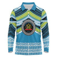Personalised Tonga Lavengamalie College Long Sleeve Polo Shirt Polynesian Ngatu Tribal LT9 Blue - Polynesian Pride