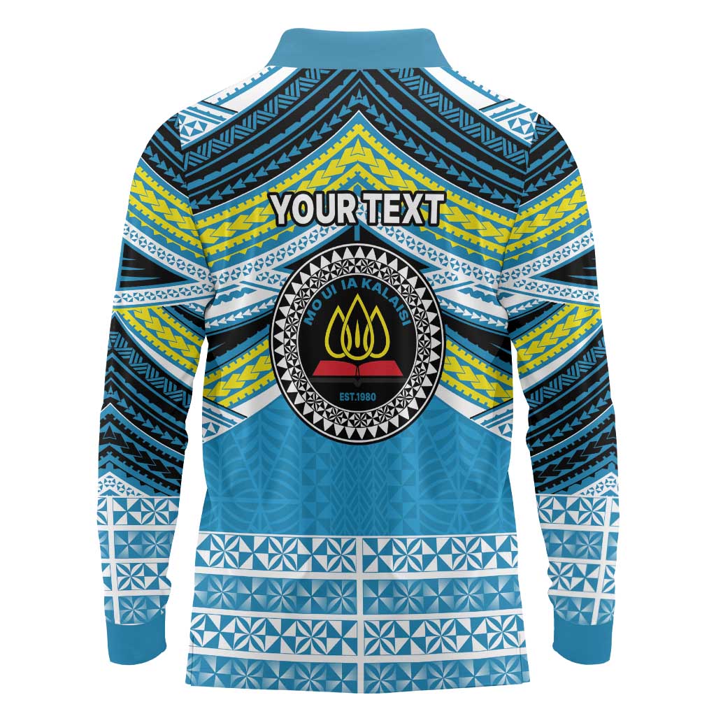 Personalised Tonga Lavengamalie College Long Sleeve Polo Shirt Polynesian Ngatu Tribal LT9 - Polynesian Pride