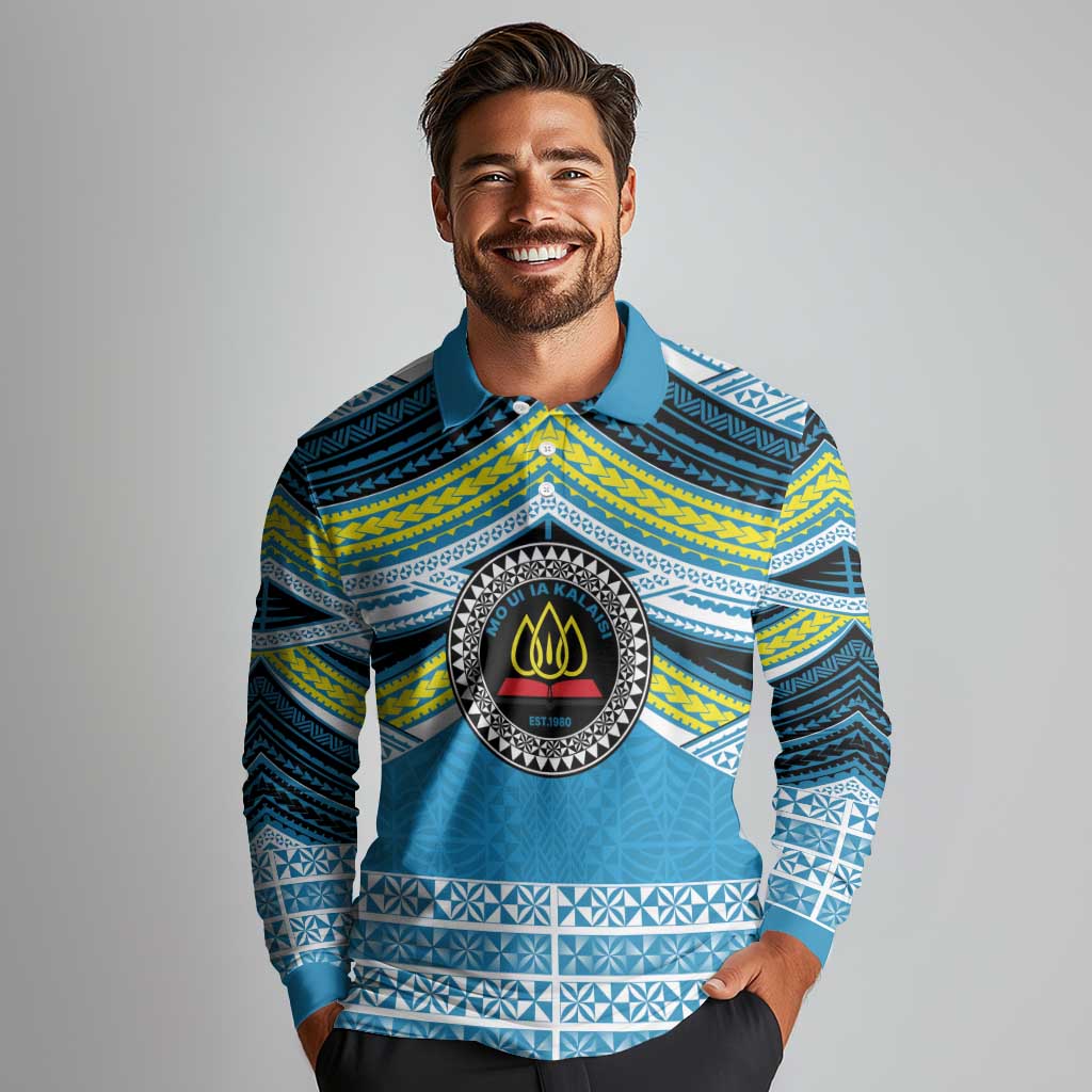 Personalised Tonga Lavengamalie College Long Sleeve Polo Shirt Polynesian Ngatu Tribal LT9 - Polynesian Pride
