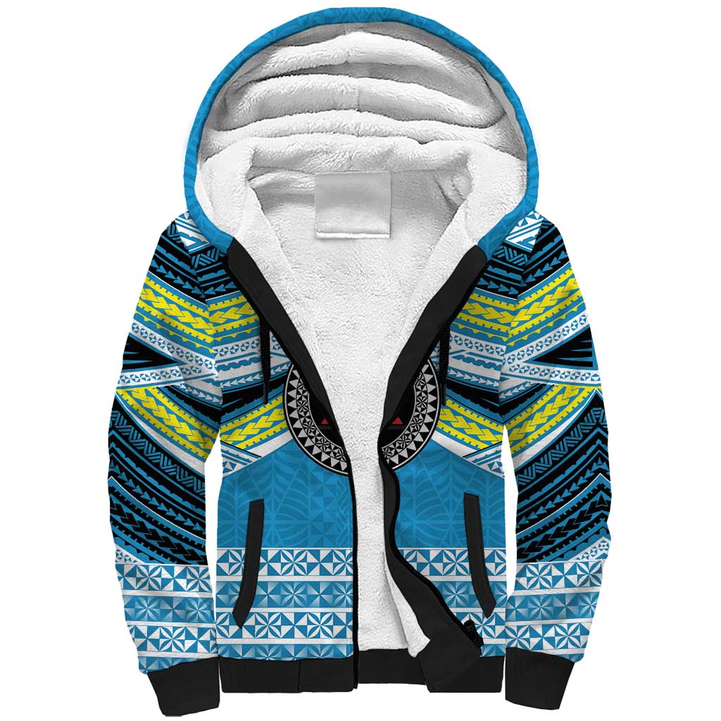 Personalised Tonga Lavengamalie College Sherpa Hoodie Polynesian Ngatu Tribal LT9 Unisex Blue - Polynesian Pride