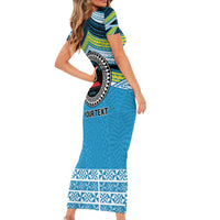 Personalised Tonga Lavengamalie College Short Sleeve Bodycon Dress Polynesian Ngatu Tribal LT9 - Polynesian Pride