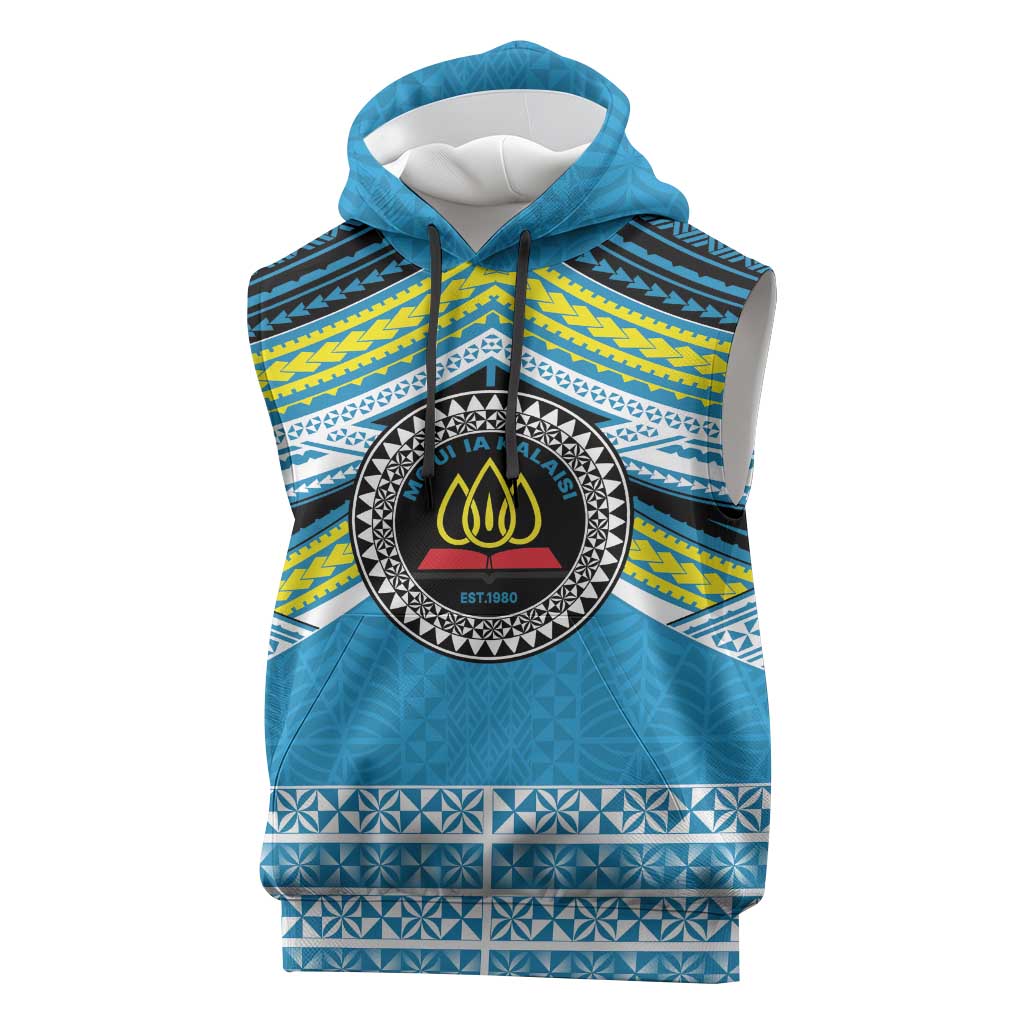 Personalised Tonga Lavengamalie College Sleeveless Hoodie Polynesian Ngatu Tribal LT9 Blue - Polynesian Pride