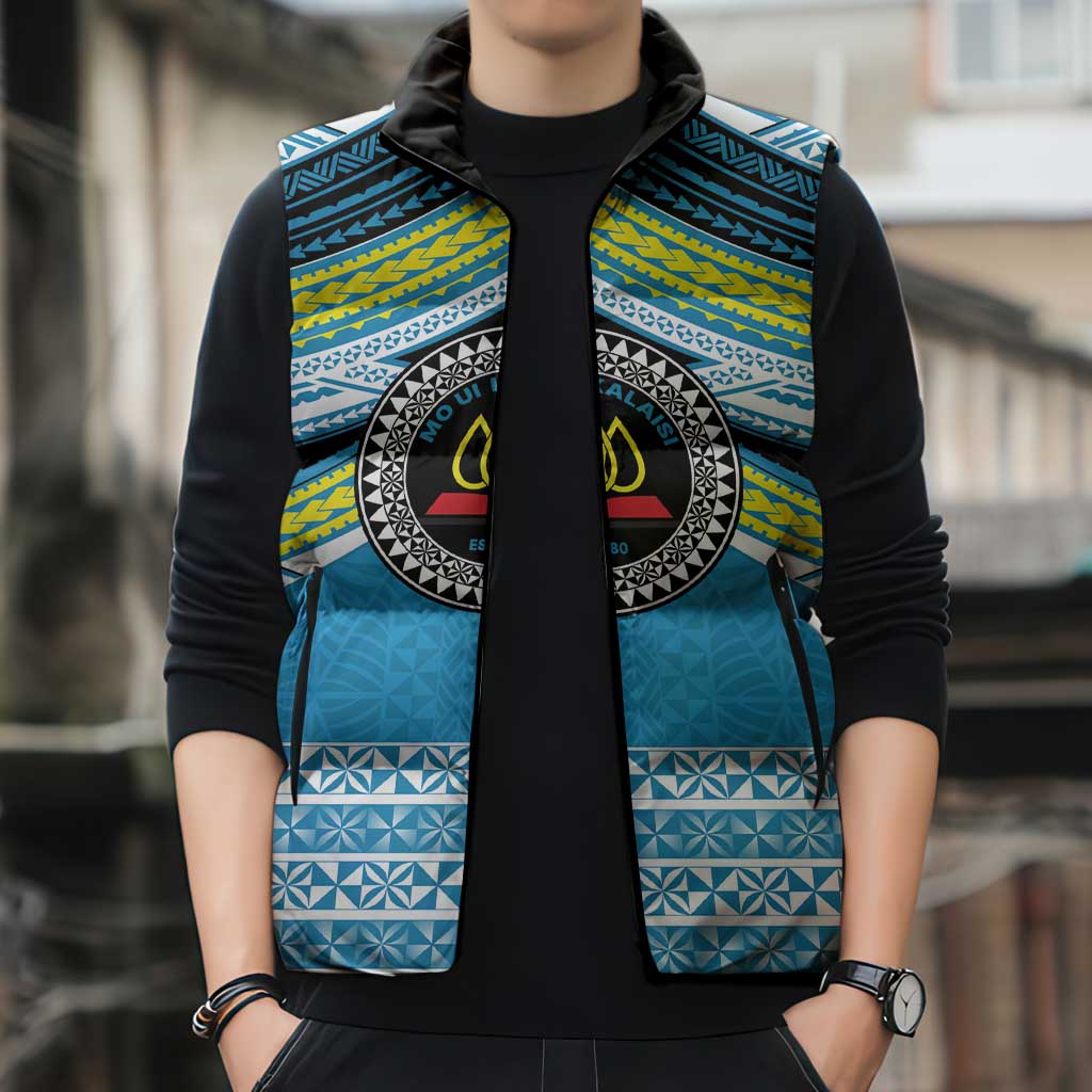 Personalised Tonga Lavengamalie College Sleeveless Puffer Jacket Polynesian Ngatu Tribal - Polynesian Pride