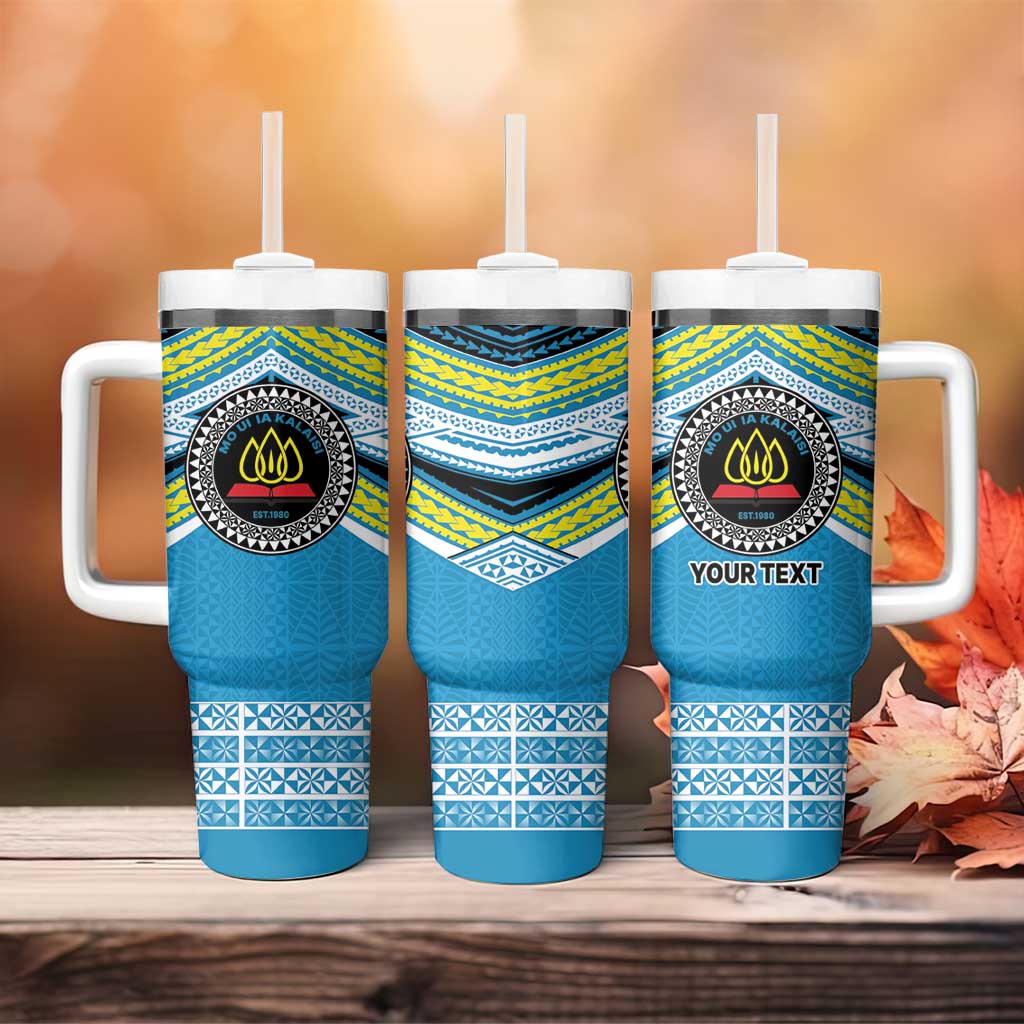 Personalised Tonga Lavengamalie College Tumbler With Handle Polynesian Ngatu Tribal