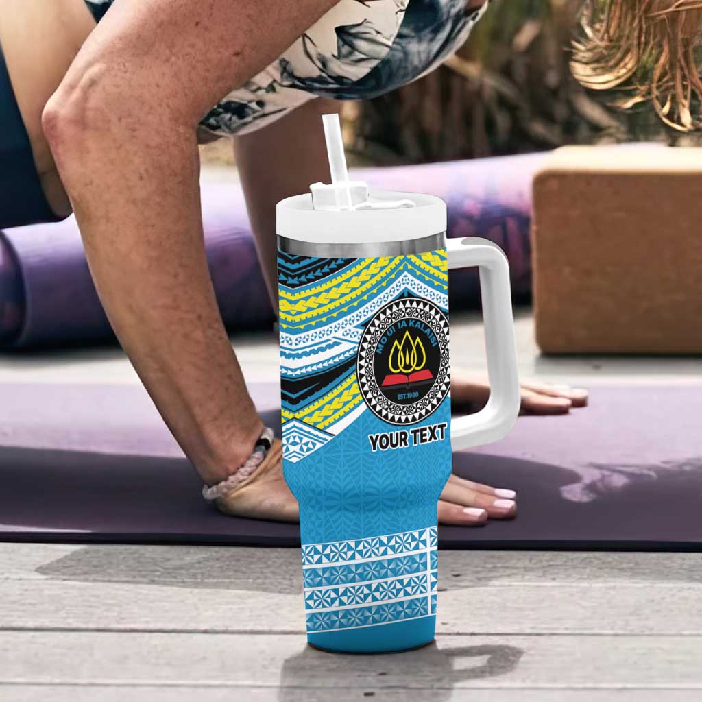 Personalised Tonga Lavengamalie College Tumbler With Handle Polynesian Ngatu Tribal