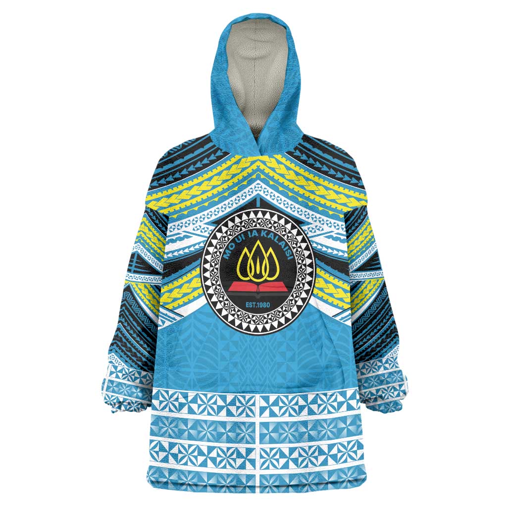 Personalised Tonga Lavengamalie College Wearable Blanket Hoodie Polynesian Ngatu Tribal LT9 One Size Blue - Polynesian Pride