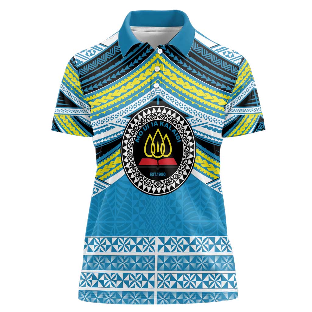 Personalised Tonga Lavengamalie College Women Polo Shirt Polynesian Ngatu Tribal LT9 Female Blue - Polynesian Pride