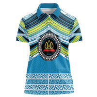 Personalised Tonga Lavengamalie College Women Polo Shirt Polynesian Ngatu Tribal LT9 Female Blue - Polynesian Pride