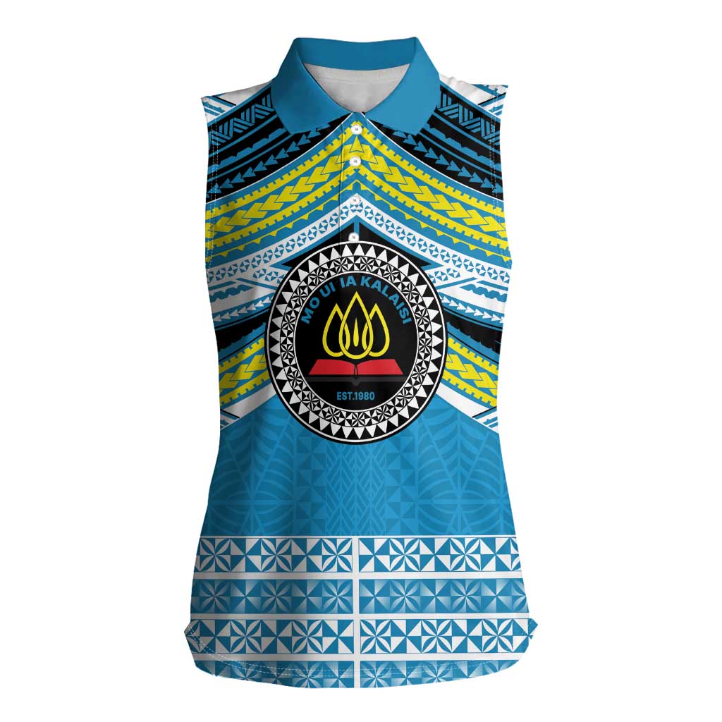 Personalised Tonga Lavengamalie College Women Sleeveless Polo Shirt Polynesian Ngatu Tribal LT9 Female Blue - Polynesian Pride