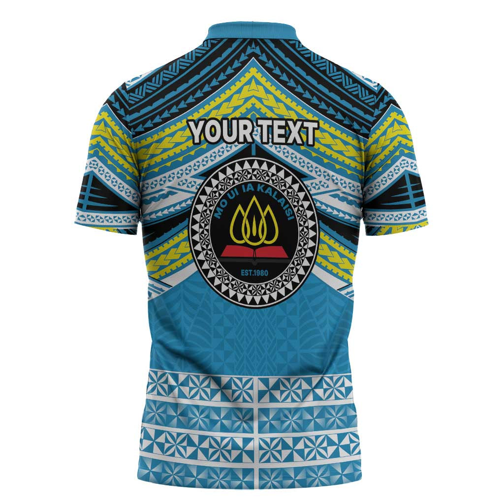 Personalised Tonga Lavengamalie College Zipper Polo Shirt Polynesian Ngatu Tribal LT9 - Polynesian Pride