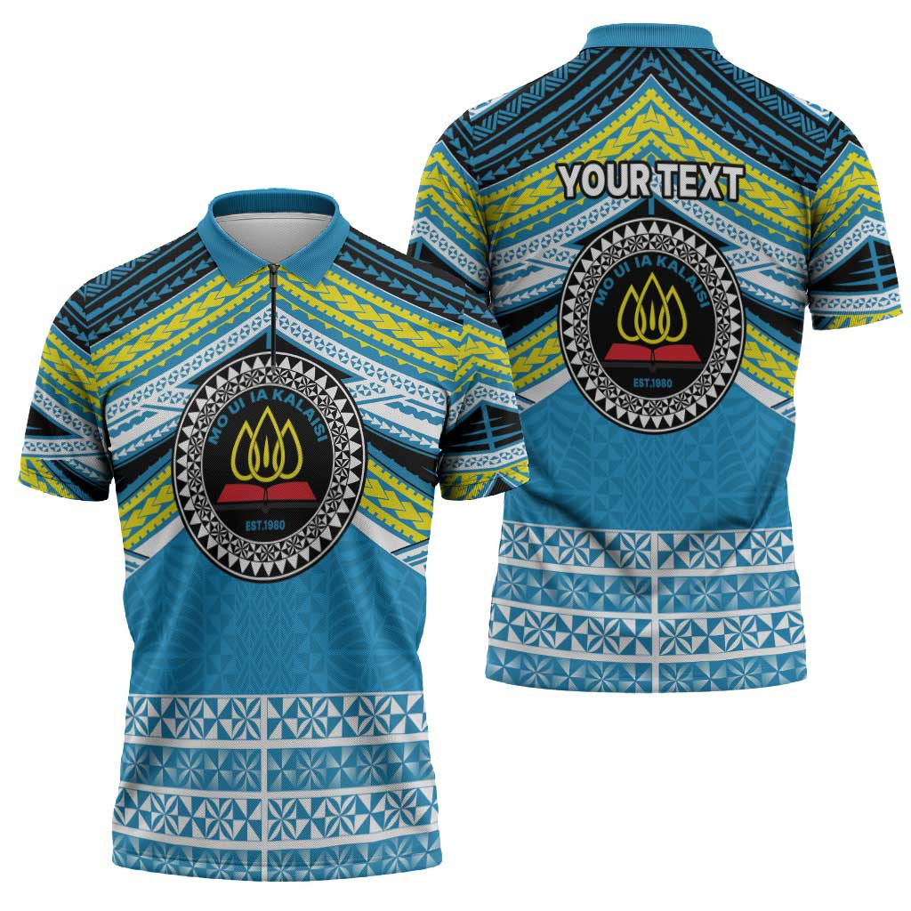 Personalised Tonga Lavengamalie College Zipper Polo Shirt Polynesian Ngatu Tribal LT9 - Polynesian Pride