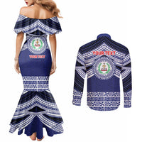 Personalised Tonga Sia'atoutai Theological College Couples Matching Mermaid Dress and Long Sleeve Button Shirt Polynesian Ngatu Tribal