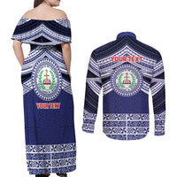 Personalised Tonga Sia'atoutai Theological College Couples Matching Off Shoulder Maxi Dress and Long Sleeve Button Shirt Polynesian Ngatu Tribal LT9 - Polynesian Pride