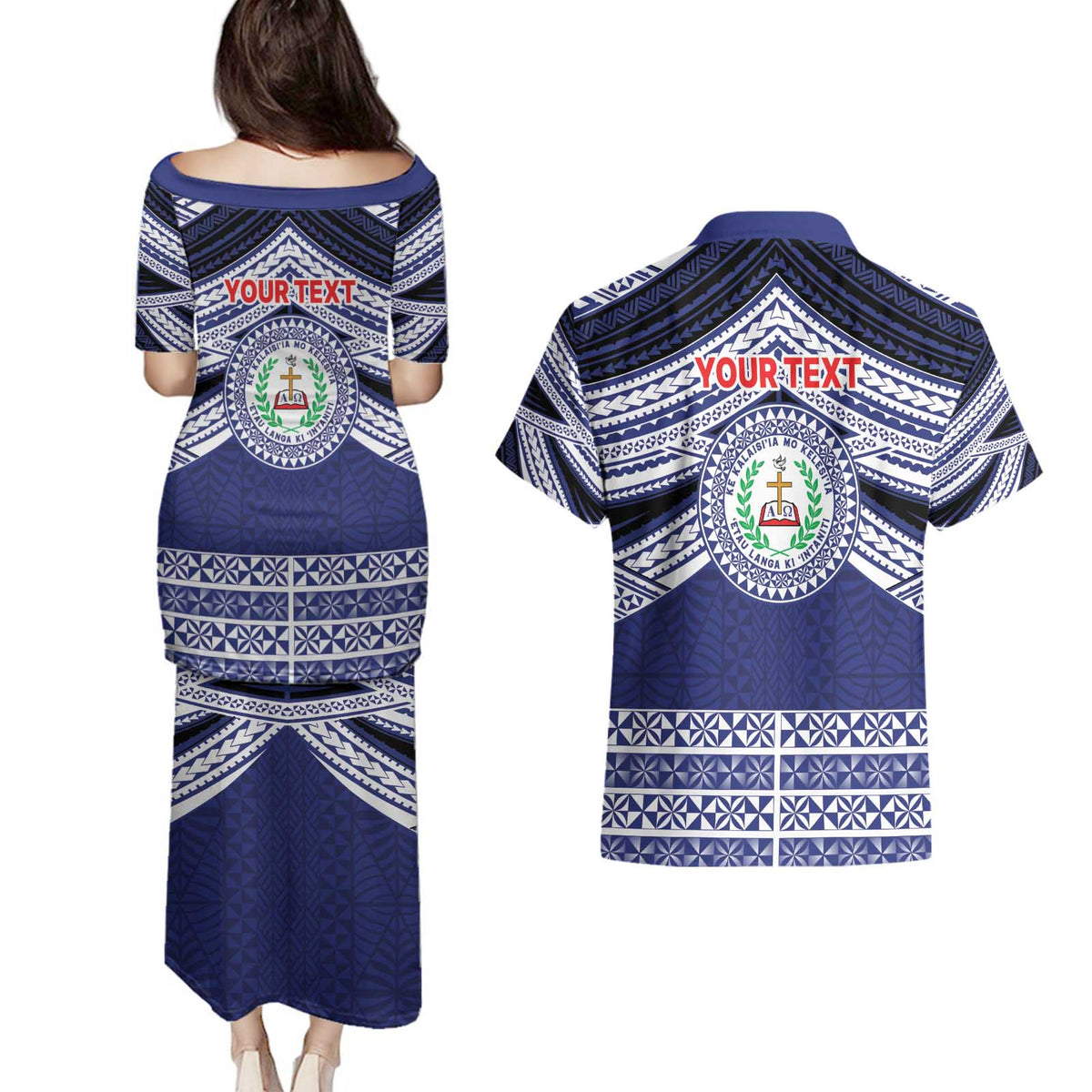 Personalised Tonga Sia'atoutai Theological College Couples Matching Puletasi and Hawaiian Shirt Polynesian Ngatu Tribal LT9 - Polynesian Pride