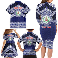 Personalised Tonga Sia'atoutai Theological College Family Matching Long Sleeve Bodycon Dress and Hawaiian Shirt Polynesian Ngatu Tribal