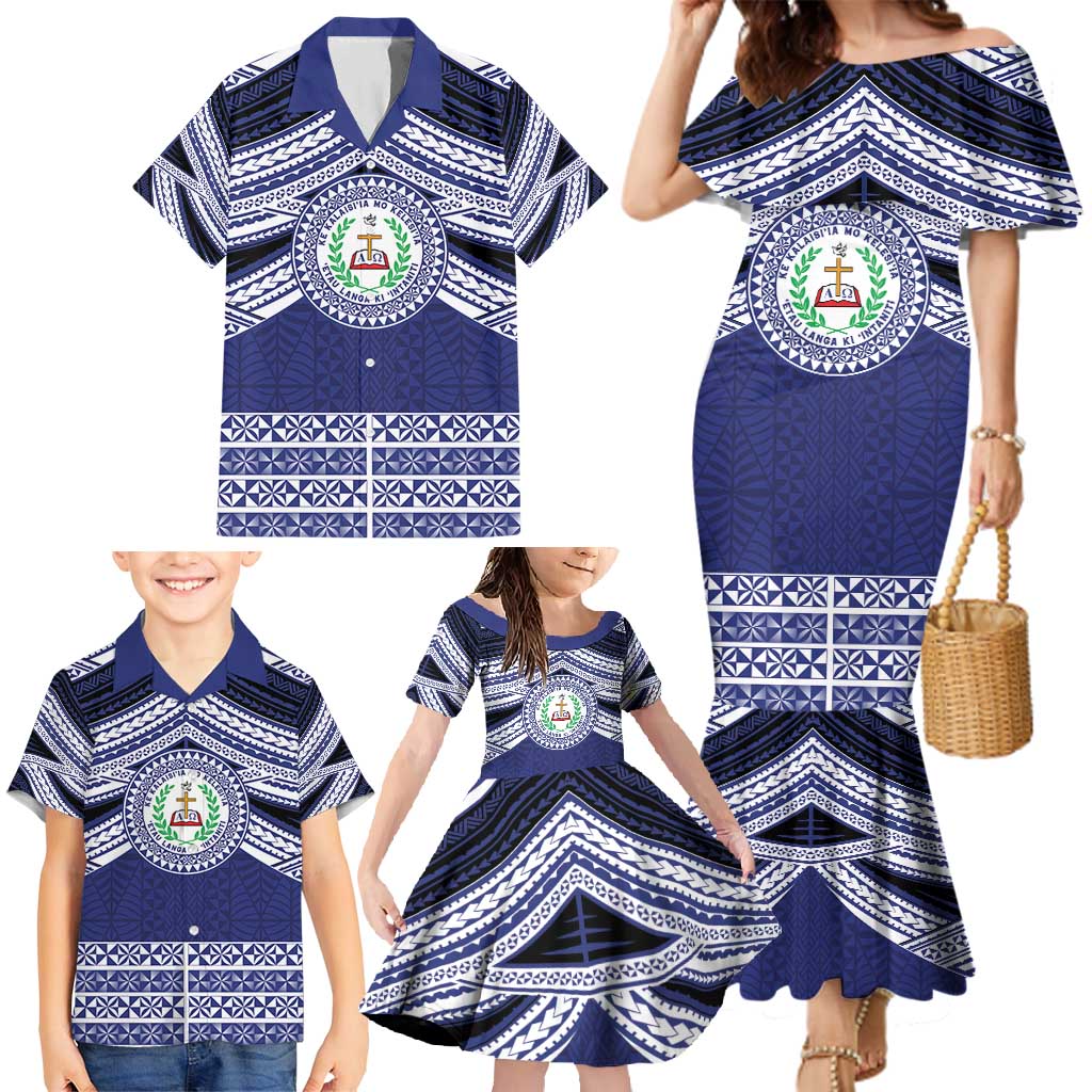 Personalised Tonga Sia'atoutai Theological College Family Matching Mermaid Dress and Hawaiian Shirt Polynesian Ngatu Tribal LT9 - Polynesian Pride