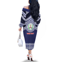 Personalised Tonga Sia'atoutai Theological College Family Matching Off The Shoulder Long Sleeve Dress and Hawaiian Shirt Polynesian Ngatu Tribal