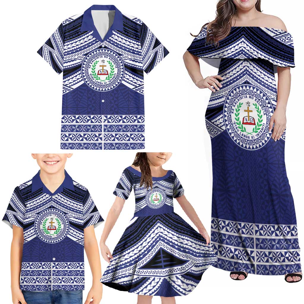 Personalised Tonga Sia'atoutai Theological College Family Matching Off Shoulder Maxi Dress and Hawaiian Shirt Polynesian Ngatu Tribal